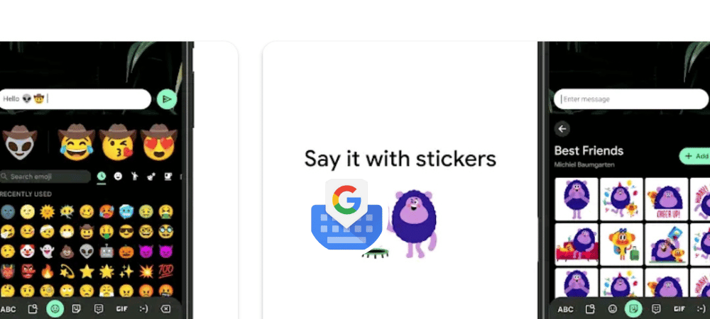 two phones with stickers on them, one with the words say it with stickers and the other with stickers